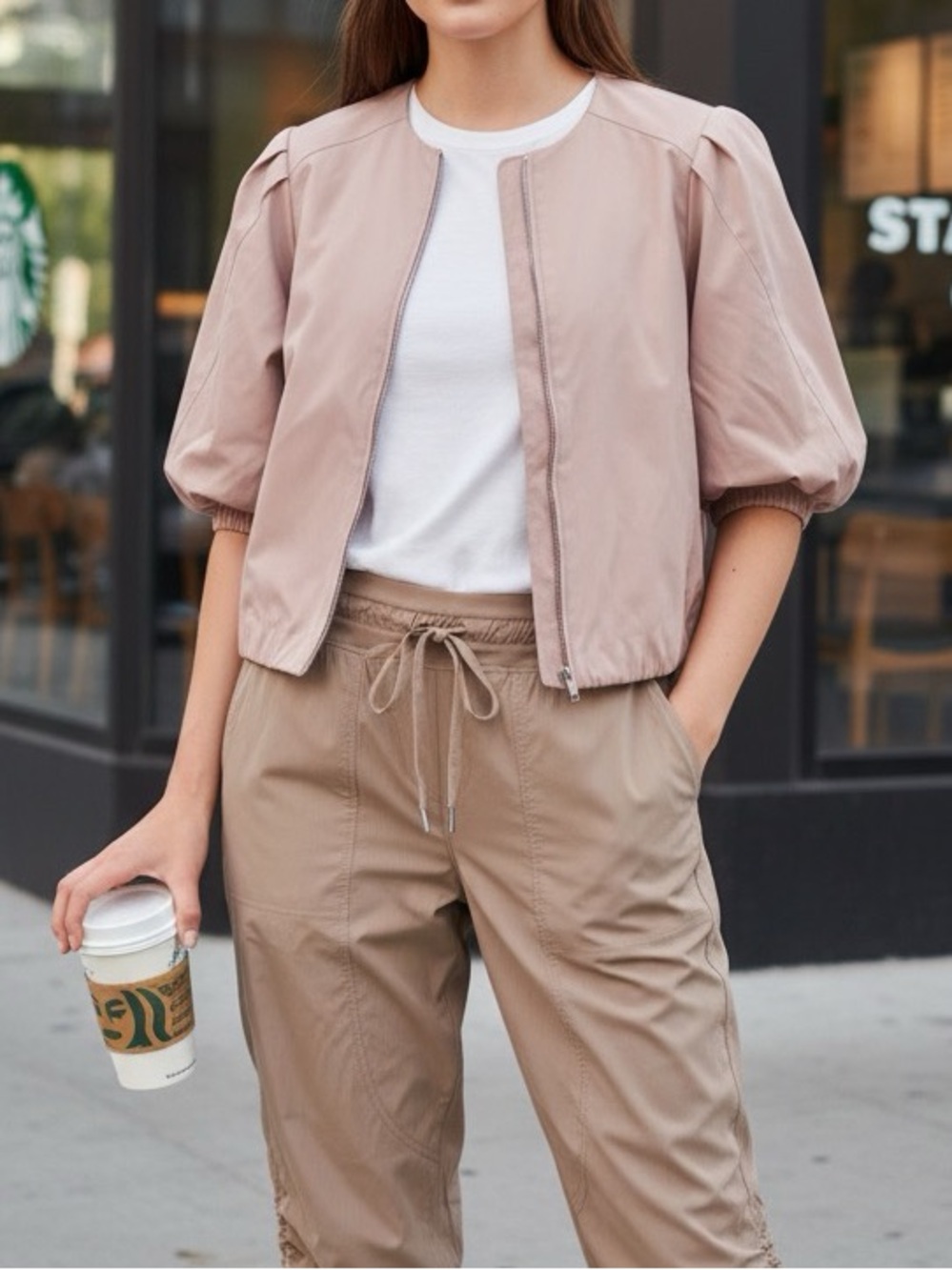 Zara Pale Pink Zip-Front Nylon Jacket